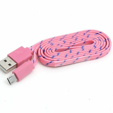 FABRIC BRAIDED MICRO USB TO USB FLAT CABLE 1M PINK & BLUE [42328]