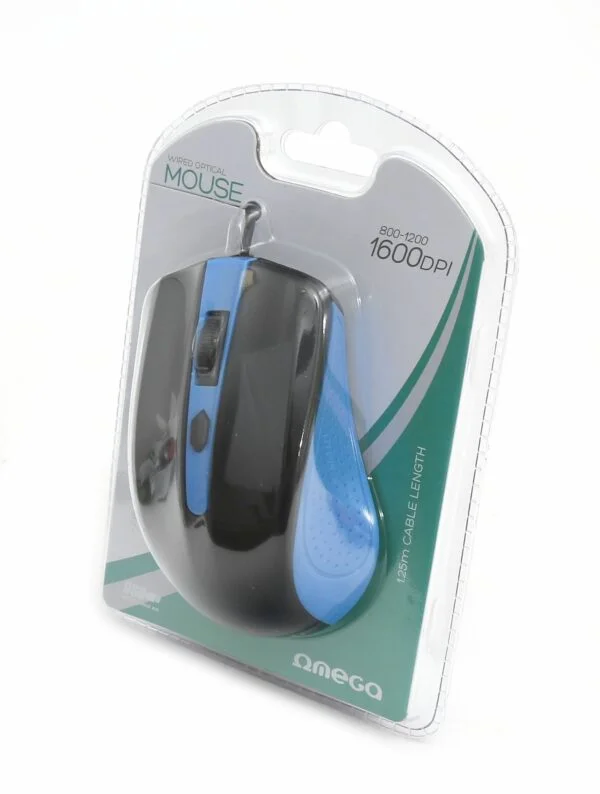 Mouse USB, Omega 41787 OM-05 3D, 800 - 1600 dpi, 105x67x38mm, cablu 110 cm, negru cu albastru - imagine 2