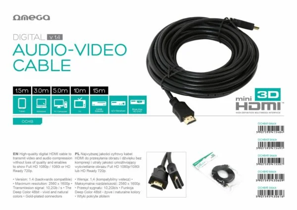 OMEGA CABLE HDMI v.1.4 BLACK 10M bulk [43060] - imagine 2