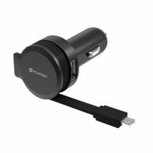 Incarcator auto Platinet 44650,cu port USB 2.4A si cablu microUSB retractabil,negru