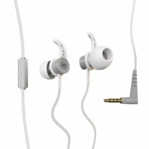 Casti in ear cu microfon, Maxell Magneto, design wing tip cu baza magnetica, jack 3.5mm, cablu plat 125cm, cu suport, albe cu gri