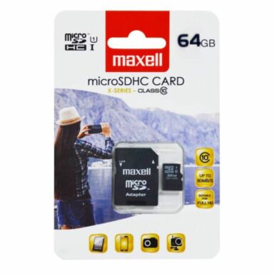 Card de memorie microSDXC 64 Gb clasa 10, Maxell, cu adaptor SD, blister