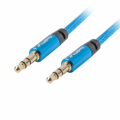 Cablu audio premium, lungime 2 m, jack 3.5 mm tata la jack 3.5 mm tata, Lanberg 41628, cu invelis textil, 3 pini, stereo, albastru