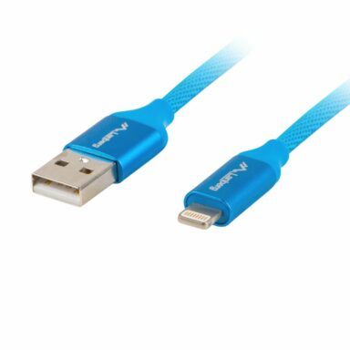 Cablu Premium USB 2.0 Tata La 8-pin Lightning Tata, Lanberg 41648, Lungime 1.8 M, Invelis Textil, Albastru