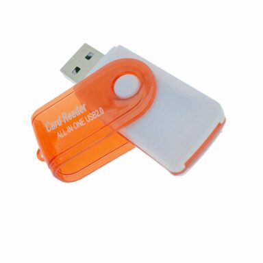Cititor USB 2.0 pentru carduri de memorie MicroSD, SDHC, M2, MMC, cu capac rotativ, alb cu portocaliu
