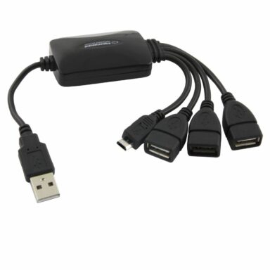 Hub USB 2.0 cu 3 porturi USB si conector microUSB, Esperanza 92503, negru