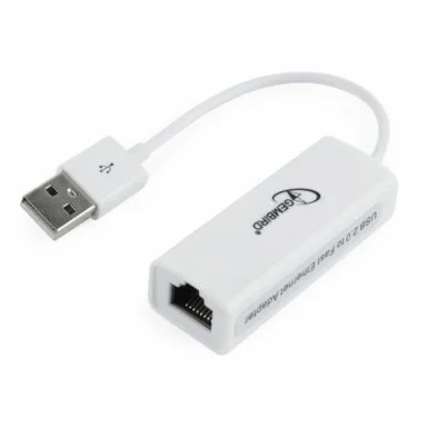 Placa de retea Gembird 09675, USB 2.0 tata la RJ-45 mama, adaptor LAN Ethernet, internet 10/100 Mbps, alb