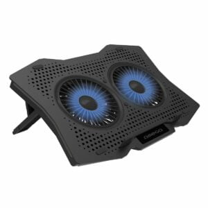 Cooler laptop 10''- 18'', cu 2 ventilatoare, Omega 45425, cu iluminare LED albastra si reglare inaltime, negru