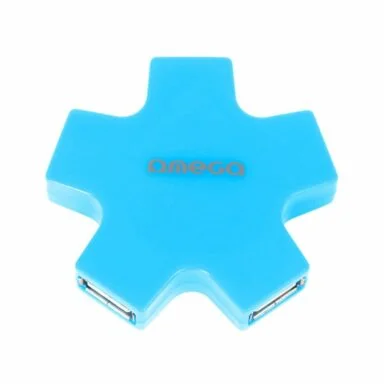 Hub USB cu 4 porturi USB 2.0, Omega Star Blue 43520, incarcare, transfer date, conectare periferice, albastru