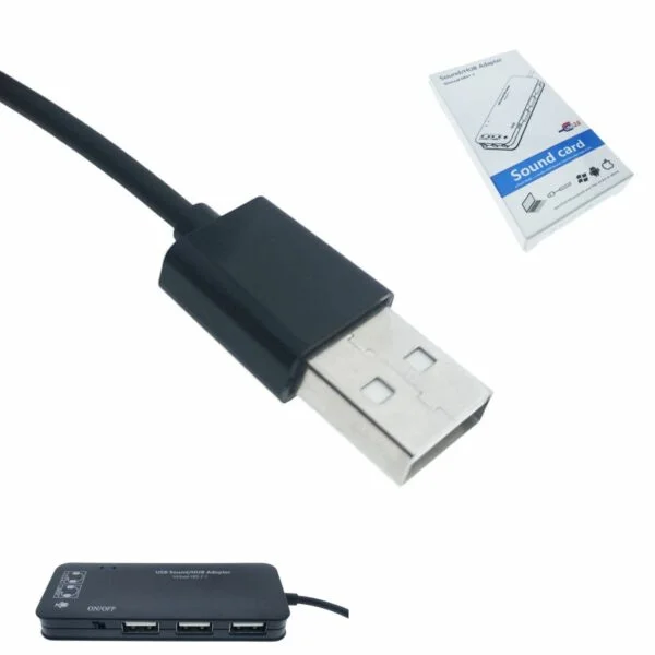 Hub USB si placa de sunet, 2in1, interfata USB 2.0, 3 porturi USB, iesire 3 x jack 3.5mm mama, indicator Led, cu cablu 45 cm, negru - imagine 3