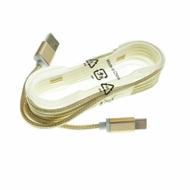 Cablu USB tip C tata la USB A 2.0 tata, invelis textil, 130 cm, auriu